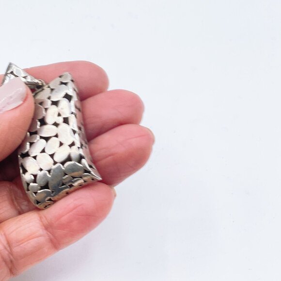 Sterling Silver 925 Textured Rectangle Pendant With Leaf Pattern - Picture 5 of 5